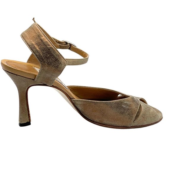 COMME IL FAUT METALLIC GOLD PRINTED SUEDE CRISSCROSS OPENBACK TANGO SANDALS SZ 8 - Picture 6 of 12